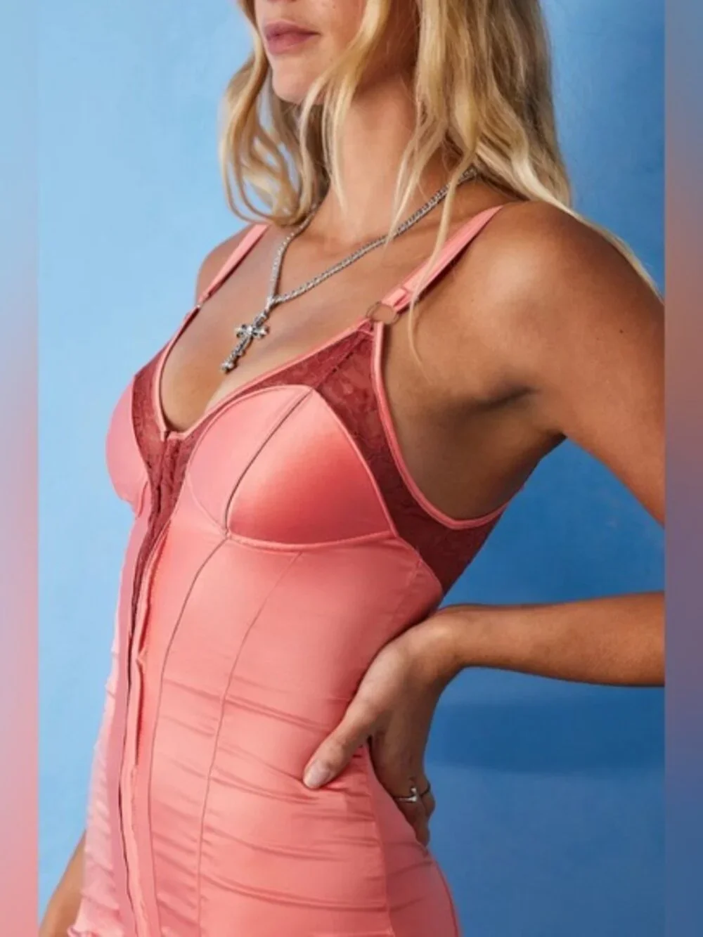 Urban Outfitters | Coral Pink Piper Satin Corset Dress | Size Extra Small - Picture 2 of 13